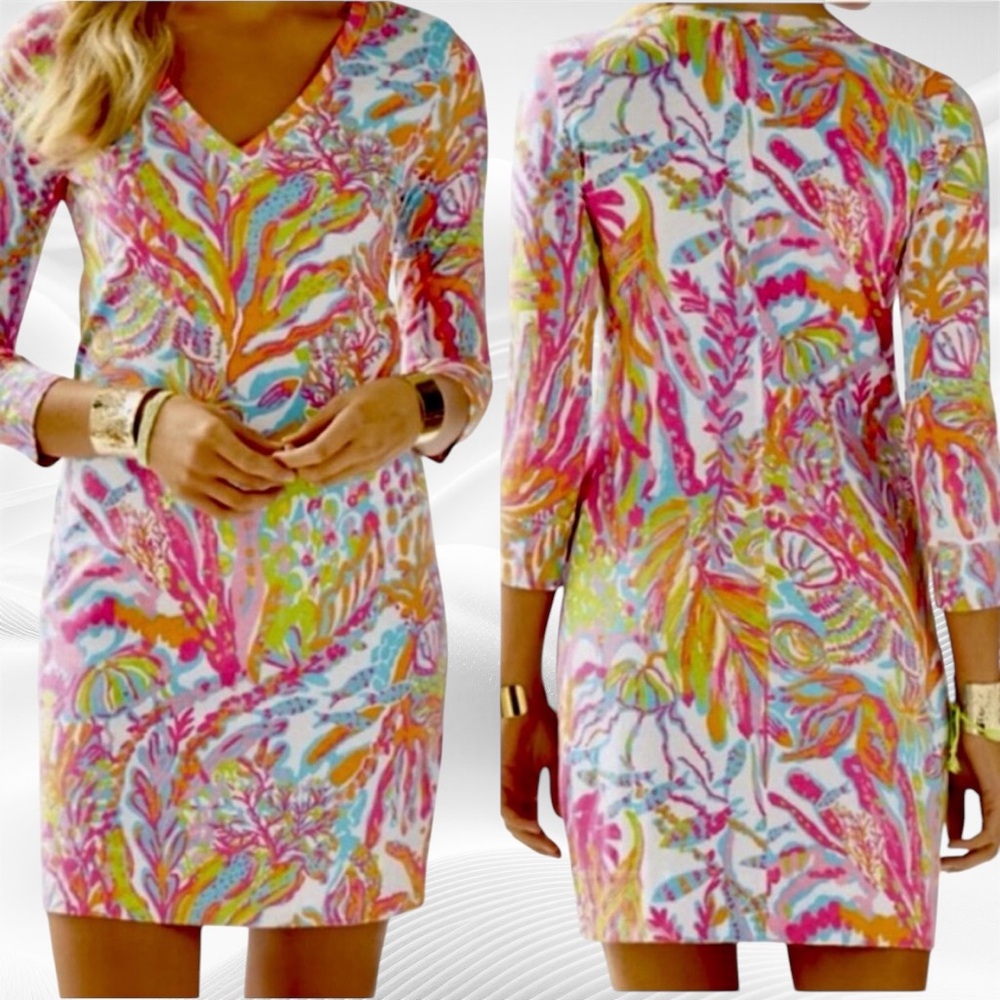 Lilly Pulitzer Christie Scuba to Cuba V-Neck 100% Prima Cotton Dress Small